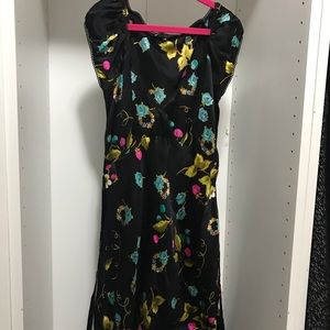 Betsy Johnson 100% silk Black Floral Dress